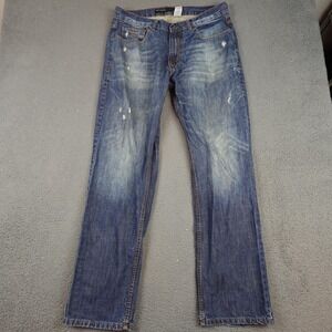 Rocawear Classic Fit Jeans Mens 36x32 Blue Medium Wash Distressed Denim